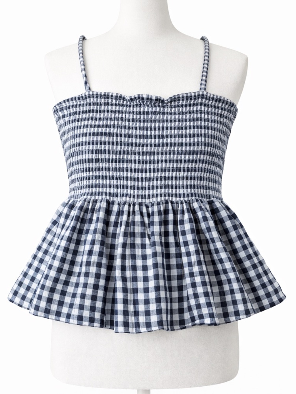 American Eagle Blue and White Gingham Peplum Top size medium - Picture 1 of 5